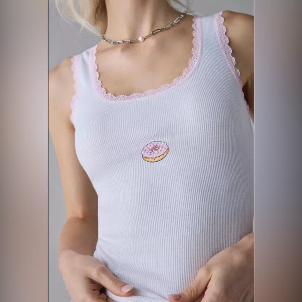 Urban Outfitters White and Pink Tank Top